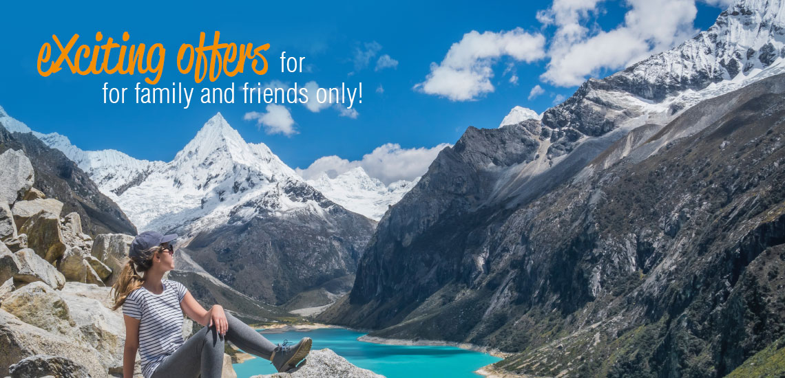 Exciting Offers for family and friends in einem Bild von Bergen und Fluss